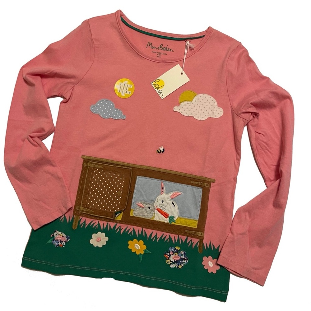 NWT Mini Boden Bunny Long Sleeve Shirt SZ 9/10y